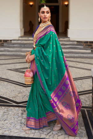 Rama Green Woven Peshwai Paithani Silk Saree