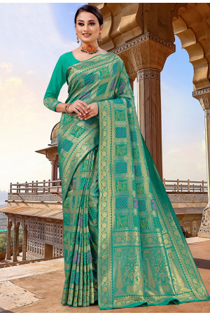 Rama Green Woven Silk Bandhani Saree