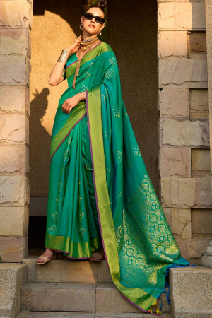 Rama Green Woven Silk Saree for Ceremonial