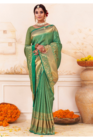 Rama Green Woven Silk Saree