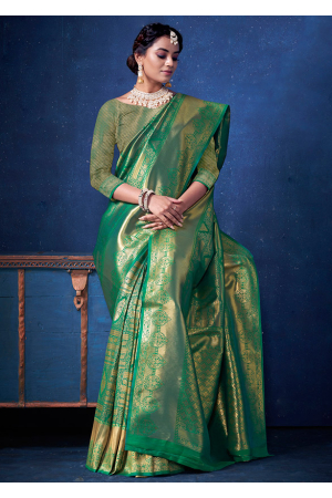 Rama Green Woven Silk Saree
