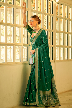 Rama Green Zari Weaving Satin Silk Saree