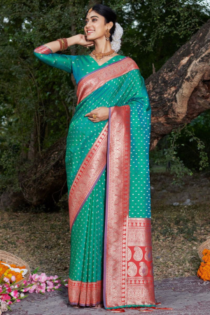 Rama Green Zari Woven Banarasi Silk Saree