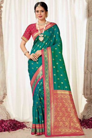 Rama Green Zari Woven Silk Saree for Wedding