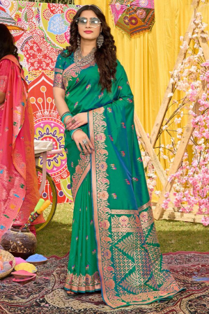 Rama Green Zari Woven Silk Saree for Wedding