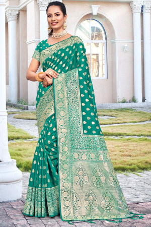 Rama Green Zari Woven Silk Saree