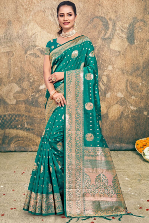 Rama Green Zari Woven Silk Saree