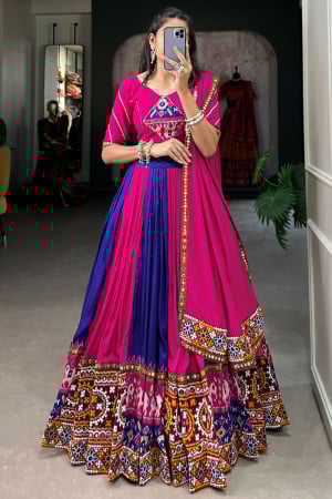 Rani Pink and Violet Gamthi Work Rayon Chaniya Choli