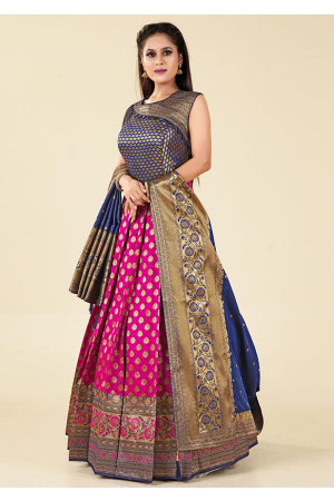 Rani Pink Art Silk Gown with Dupatta