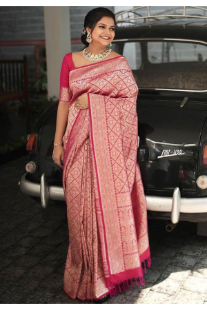 Rani Pink Art Silk Jacquard Work Saree