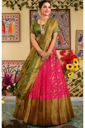 Rani Pink Banarasi Silk Lehenga Choli Set