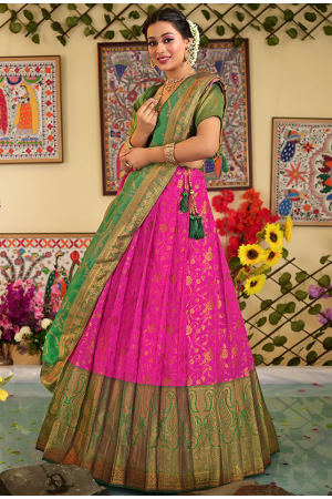 Rani Pink Banarasi Silk Lehenga Choli Set