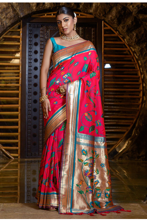 Rani Pink Banarasi Silk Woven Saree