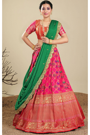 Rani Pink Banarasi Silk Zari Work Lehenga Choli Set