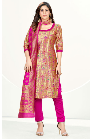 Rani Pink Banarasi Silk Zari Woven Suit 