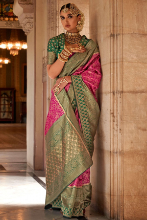 Rani Pink Banarasi Weaving Silk Saree for Wedding