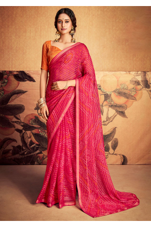Rani Pink Bandhani Printed Saree