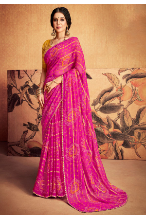 Rani Pink Bandhani Printed Saree