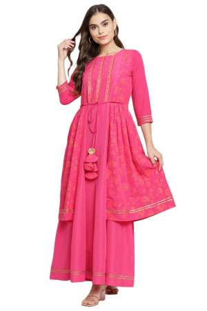 Rani Pink Crepe Khari Print Dress