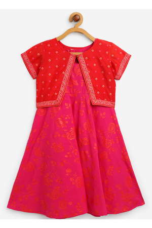 Rani Pink Crepe Printed Dress with Jacket