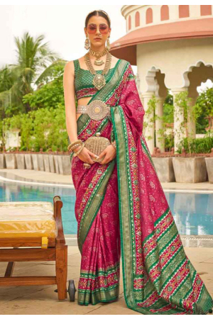 Rani Pink Designer Mercerized Silk Saree