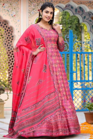 Rani Pink Dola Silk Gown with Dupatta