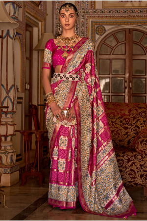 Rani Pink Embellished Silk Saree