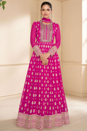Rani Pink Embroidered Georgette Anarkali Suit