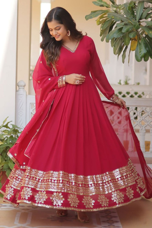 Rani Pink Embroidered Gown with Dupatta