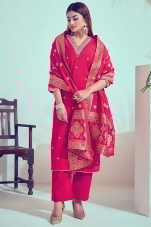 Rani Pink Embroidered Roman Silk Trouser Kameez