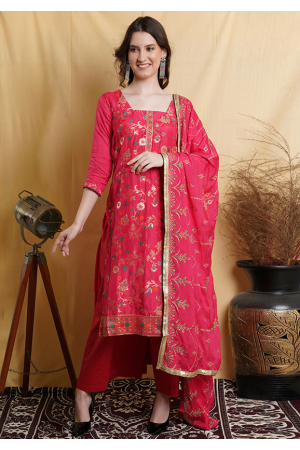 Rani Pink Embroidered Silk Blend Plus Size Suit