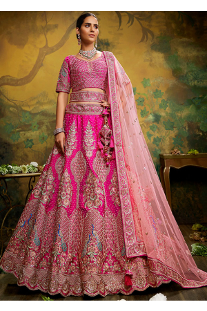 Rani Pink Embroidered Silk Bridal Lehenga Choli