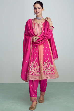 Rani Pink Embroidered Silk Salwar Kameez