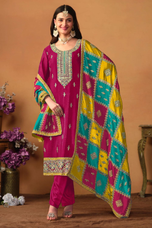 Rani Pink Embroiudered Trouser Kameez Suit