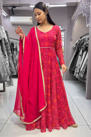 Rani Pink Faux Georgette Anarkali Gown with Dupatta