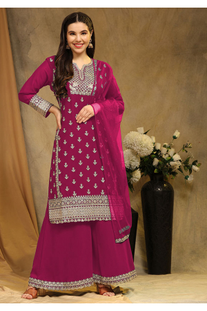 Rani Pink Faux Georgette Designer Sarara Kameez Suit