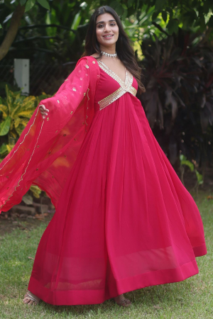 Rani Pink Faux Georgette Embroidered Gown