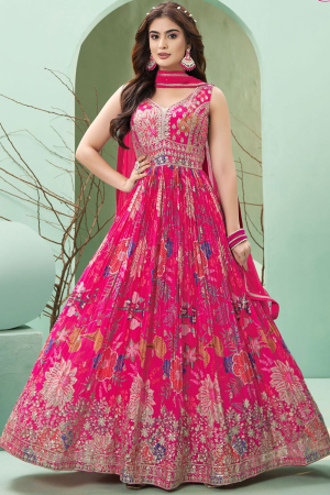 Rani Pink Georgette Gown with Dupatta