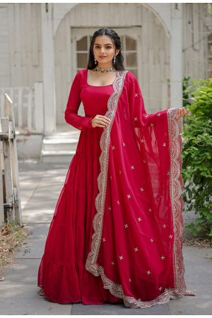 Rani Pink Georgette Gown with Dupatta