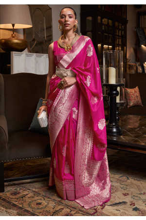 Rani Pink Handloom Weaving Faux Georgette Saree