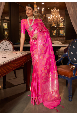 Rani Pink Handloom Weaving Pure Satin Saree
