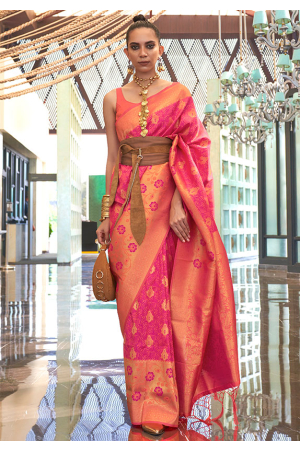 Rani Pink Handloom Weaving Silk Saree