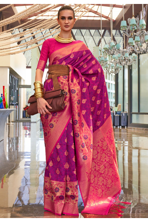 Rani Pink Handloom Weaving Silk Saree