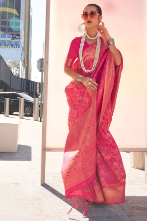 Rani Pink Handloom Weaving Work Saree