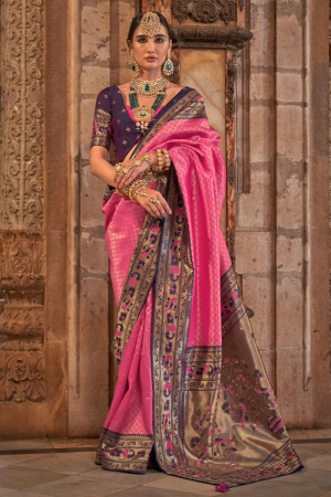 Rani Pink Jacquard Weaving Silk Saree