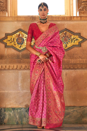 Rani Pink Jacquard Woven Silk Saree