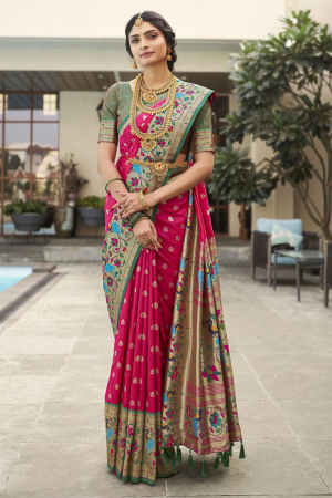 Rani Pink Kanchipuram Silk Weaving Saree