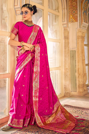 Rani Pink Kanjivaram Silk Woven Saree