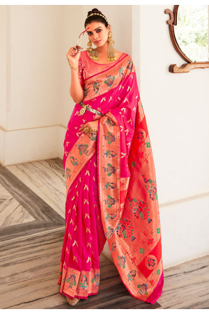 Rani Pink Paithani Silk Weaving Work Saree