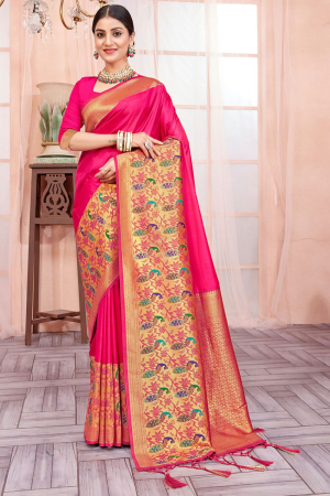 Rani Pink Paithani Silk Woven Saree